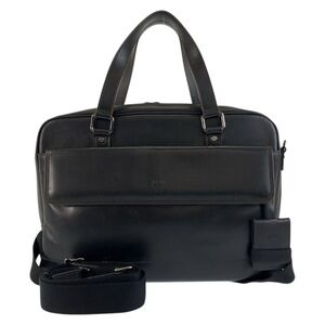 MCM (MCM Co., Ltd.) Black Leather Business Bag/Shoulder Bag with Silver Hardw...